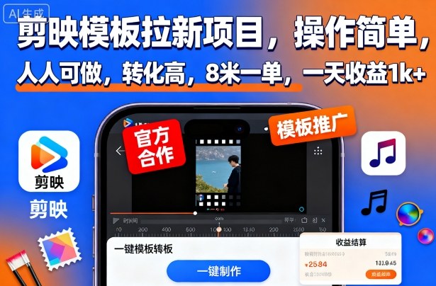 剪映模板拉新项目,操作简单,人人可做,转化高,8米一单,一天收益1k+-吾爱云课堂