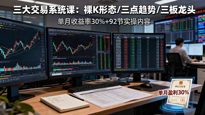 三大交易系统课:裸K形态/三点趋势/三板体系,单月收益率30%+92节实操内容-吾爱云课堂