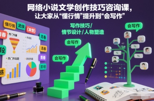 网络小说文学创作技巧咨询课,让大家从“懂行情”提升到”会写作”的高度-吾爱云课堂