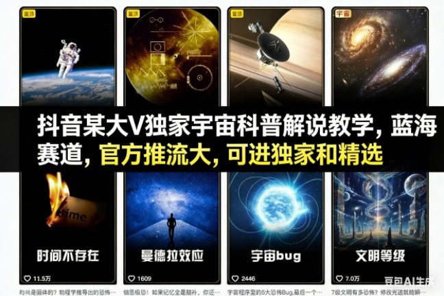 抖音某大V独家宇宙科普解说教学,蓝海赛道,官方推流大,可进独家和精选-吾爱云课堂