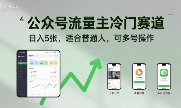 公众号流量主冷门赛道,日入5张,适合普通人,可多号操作-吾爱云课堂