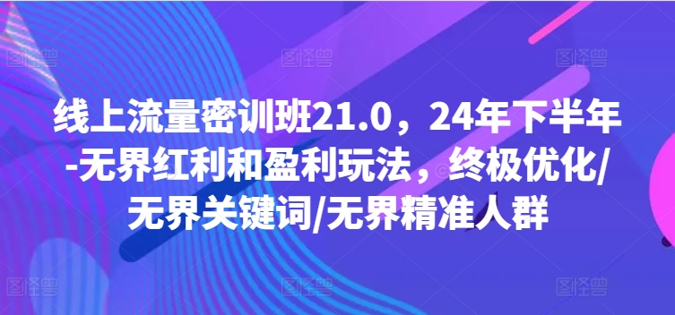 线上流量密训班21.0,24年下半年-无界红利和盈利玩法,终极优化/无界关键词/无界精准人群-吾爱云课堂