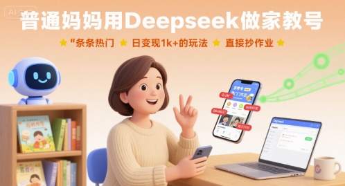 普通妈妈用Deepseek做家教号,条条热门,日变现1k+的玩法,直接抄作业-吾爱云课堂