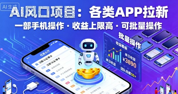 AI风口项目,各类APP拉新,一部手机就可以操作,收益上限高,可批量操作-吾爱云课堂