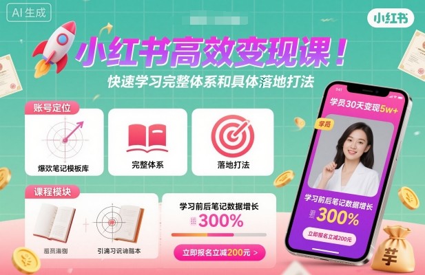 小红书高效变现课,快速学习小红书完整体系和具体落地打法-吾爱云课堂