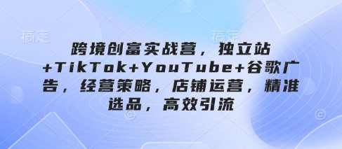 跨境创富实战营，独立站+TikTok+YouTube+谷歌广告，经营策略，店铺运营，精准选品，高效引流-吾爱云课堂