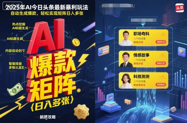 2025年AI今日头条最新暴利玩法,自动生成爆款,轻松实现矩阵日入多张-吾爱云课堂