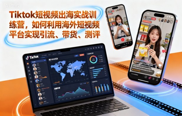 Tiktok短视频出海实战训练营,如何利用海外短视频平台实现引流、带货、测评-吾爱云课堂