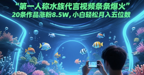 第一人称水族代言视频条条爆火，20条作品涨粉8.5W，小白轻松月入五位数-吾爱云课堂