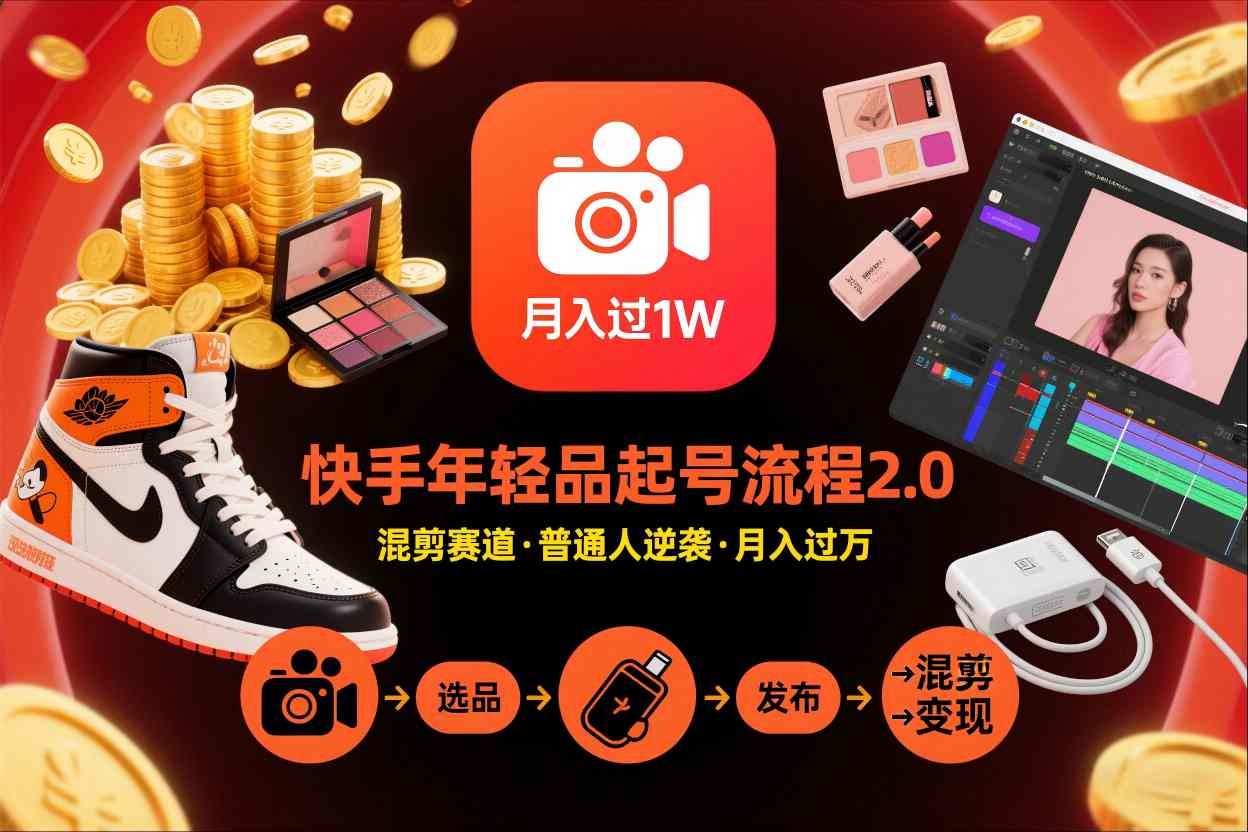 快手短视频带货年轻品起号流程2.0，快手年轻品混剪赛道，普通人也能月入过1W-吾爱云课堂