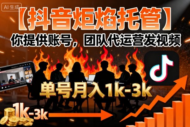 【抖音炬焰托管】你提供账号,团队代运营发视频,单号月入1k+【揭秘】-吾爱云课堂
