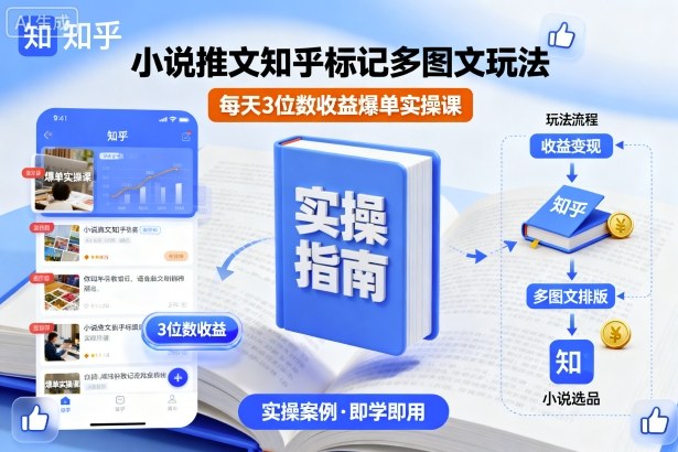 小说推文知乎标记多图文玩法,每天3位数收益爆单实操课-吾爱云课堂