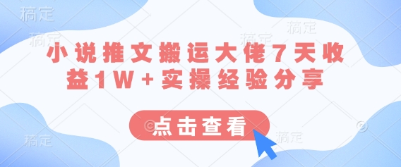小说推文搬运大佬7天收益1W+实操经验分享-吾爱云课堂