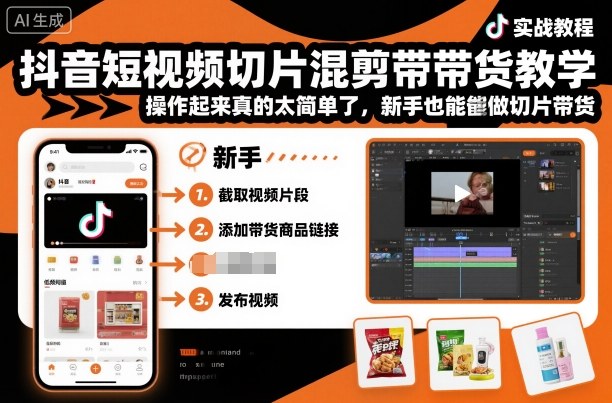 抖音短视频切片混剪带货教学,操作起来真的太简单了,新手也能做切片带货-吾爱云课堂