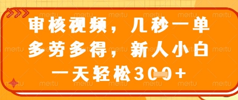 视频审核员,几秒一单,不限时间,不限地点,多做多得,新人小白一天轻松几张+【揭秘】-吾爱云课堂