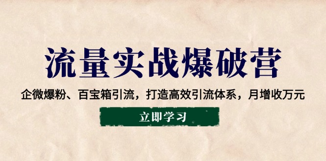 流量实战爆破营:企微爆粉、百宝箱引流,打造高效引流体系,月增收万元-吾爱云课堂