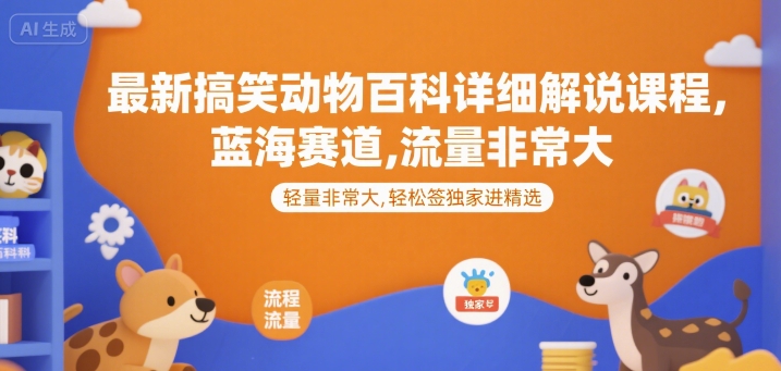 最新搞笑动物百科详细解说课程，蓝海赛道，流量非常大，轻松签独家进精选-吾爱云课堂