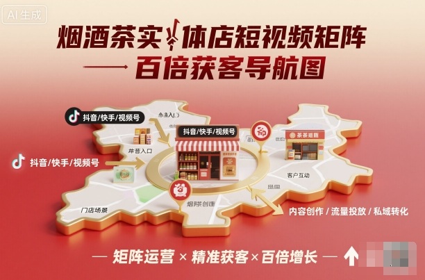 烟酒茶实体店短视频矩阵百倍获客导航图-吾爱云课堂