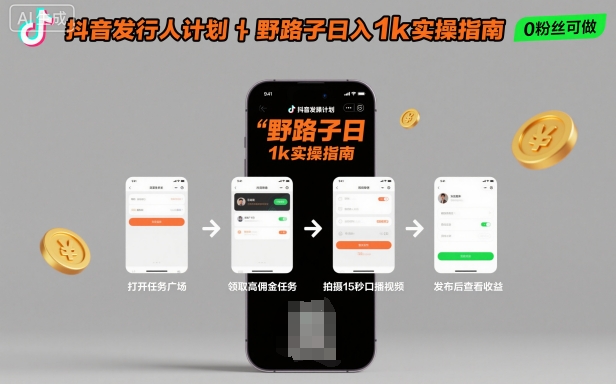 抖音发行人计划全新野路子玩法,随时随地,只要有手机,就能操作,日入1k+【揭秘】-吾爱云课堂