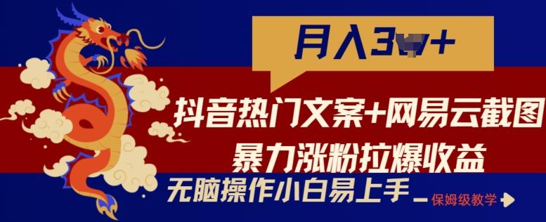 抖音热门文案+网易云截图暴力涨粉拉爆收益玩法,小白无脑操作,简单易上手【揭秘】-吾爱云课堂