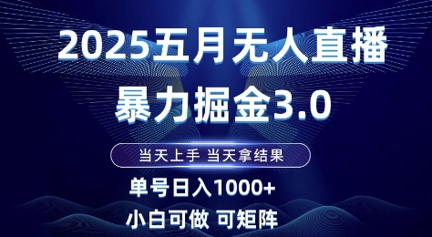 2025五月无人直播暴力掘金3.0,当天上手,当天拿结果,单号日入1k+小白可做可矩阵【揭秘】-吾爱云课堂