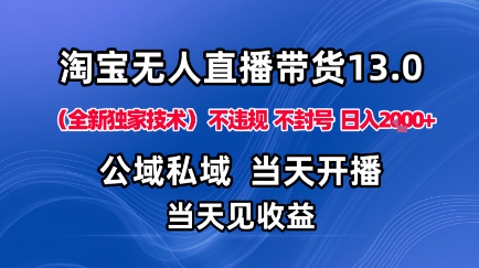 淘宝无人直播13.0,公域私域技术,不封号,不违规布局下半年旺季赛道,日入1K+(独家技术)【揭秘】-吾爱云课堂