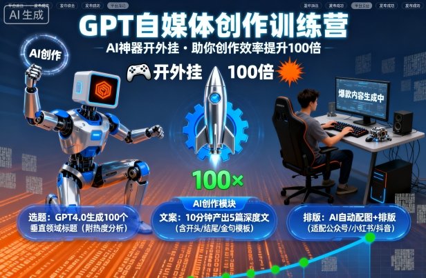 GPT自媒体创作训练营:AI神器开外挂,助你创作效率提升100倍-吾爱云课堂