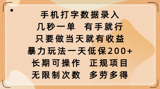 手机打字数据录入,几秒一单,有手就行,只要做当天就有收益,暴力玩法一天低保2张-吾爱云课堂