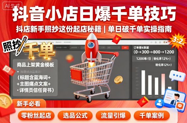 抖音小店日爆千单技巧，抖店新手照抄这份起店秘籍，单日破千单-吾爱云课堂