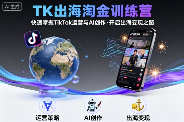 TK出海淘金训练营，助你快速掌握TikTok运营与AI创作，开启出海变现之路-吾爱云课堂