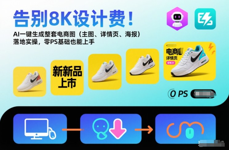 告别8K设计费！AI一键生成整套电商图(主图、详情页、海报)落地实操，零PS基础也能上手-吾爱云课堂