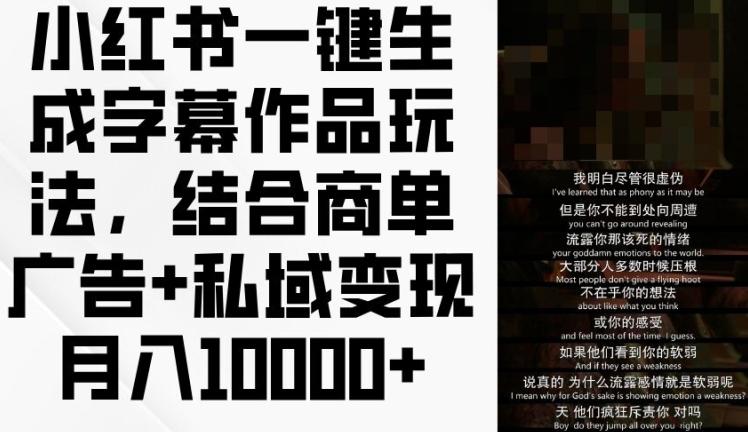 小红书一键生成字幕作品玩法,结合商单广告+私域变现月入1w+【揭秘】-吾爱云课堂