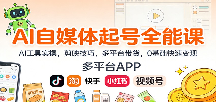 AI自媒体起号全能课：AI工具实操，剪映技巧，多平台带货，0基础快速变现-吾爱云课堂