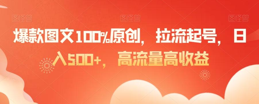 爆款图文100%原创，拉流起号，日入500+，高流量高收益【揭秘】-吾爱云课堂