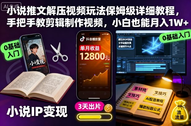 小说推文解压视频玩法保姆级详细教程,手把手教剪辑制作视频,小白也能月入1W+-吾爱云课堂
