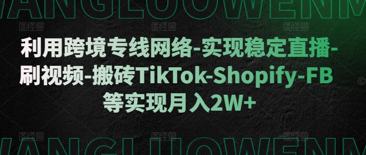 利用跨境专线网络-实现稳定直播-刷视频-搬砖TikTok-Shopify-FB等实现月入2W+【揭秘】-吾爱云课堂