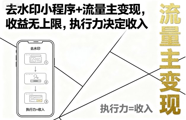 去水印小程序+流量主变现,收益无上限,执行力决定收入-吾爱云课堂