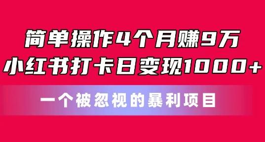 简单操作4个月赚9w,小红书打卡日变现1k,一个被忽视的暴力项目【揭秘】-吾爱云课堂