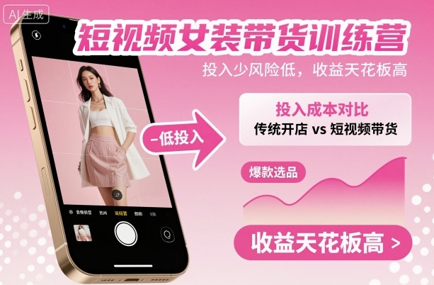 短视频女装带货训练营,投入少风险低,收益天花板高-吾爱云课堂