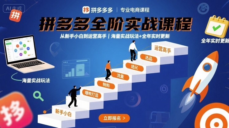 拼多多全阶实战课程,从新手小白到运营高手,海量实战玩法+全年实时更新【2025年9月更新】-吾爱云课堂