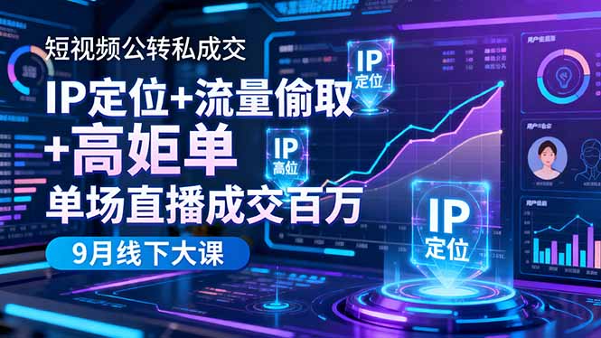 短视频公转私成交9月线下大课,IP定位+流量偷取+高客单,单场直播成交百万-吾爱云课堂