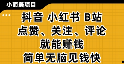 小而美的项目，抖音小红书B站视频点赞、关注、评论就能挣钱，简单无脑立见收益，妥妥的零撸项目【揭秘】-吾爱云课堂