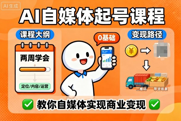 AI自媒体起号课程,0基础小白两周学会,教你自媒体实现商业变现-吾爱云课堂