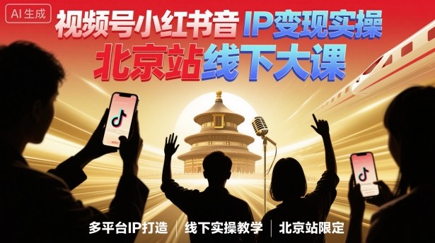 视频号小红书抖音IP变现实操北京站线下大课,40+行业短视频高变现姿势,100+IP高变现实操技术-吾爱云课堂