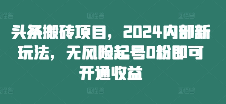 头条搬砖项目，2024内部新玩法，无风险起号0粉即可开通收益-吾爱云课堂