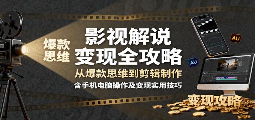 影视解说变现全攻略:从爆款思维到剪辑制作,含手机电脑操作及变现实用技巧-吾爱云课堂