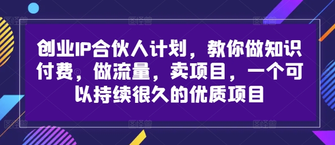 创业IP合伙人计划,教你做知识付费,做流量,卖项目,一个可以持续很久的优质项目-吾爱云课堂