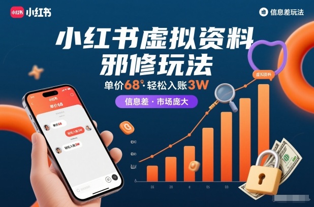 小红书虚拟资料邪修玩法，单价68，轻松入账3W，信息差玩法，市场庞大-吾爱云课堂