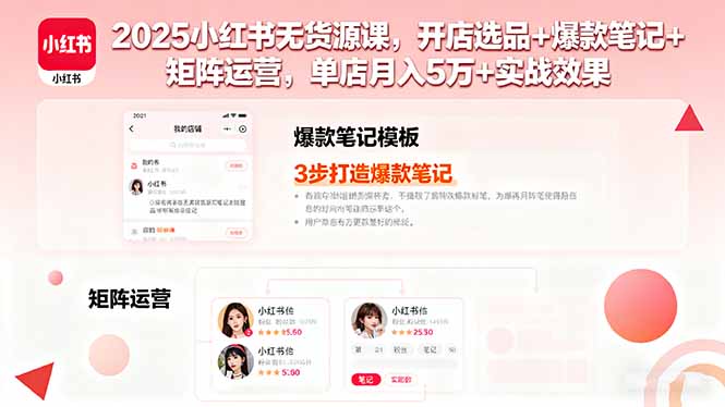 2025小红书无货源课,开店选品+爆款笔记+矩阵运营,单店月入5万+实战效果-吾爱云课堂