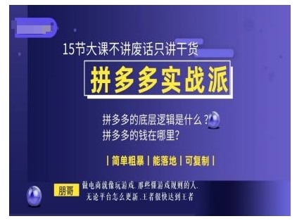 朋哥电商(拼多多实战派),15节大课不讲废话只讲干货,简单粗暴 能落地 可复制-吾爱云课堂